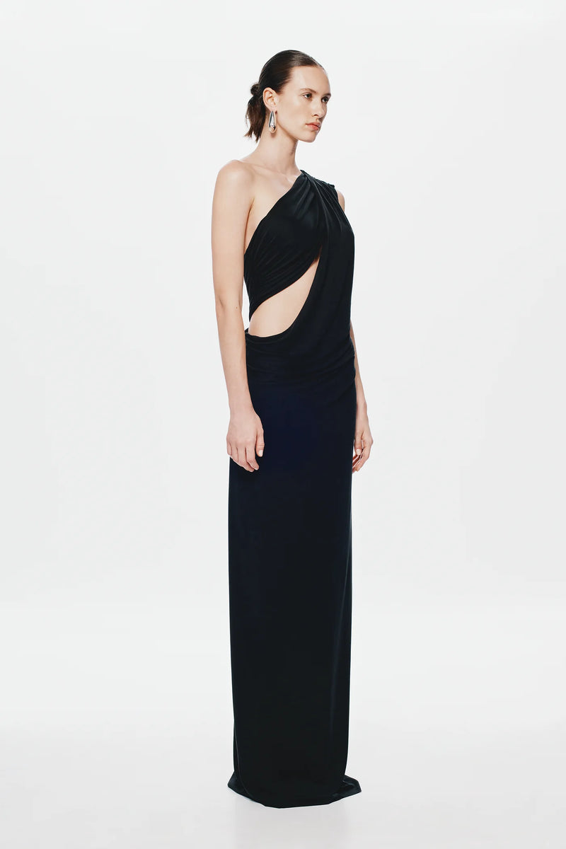One-Shoulder Cross-Cutout Waist Grecian Dress