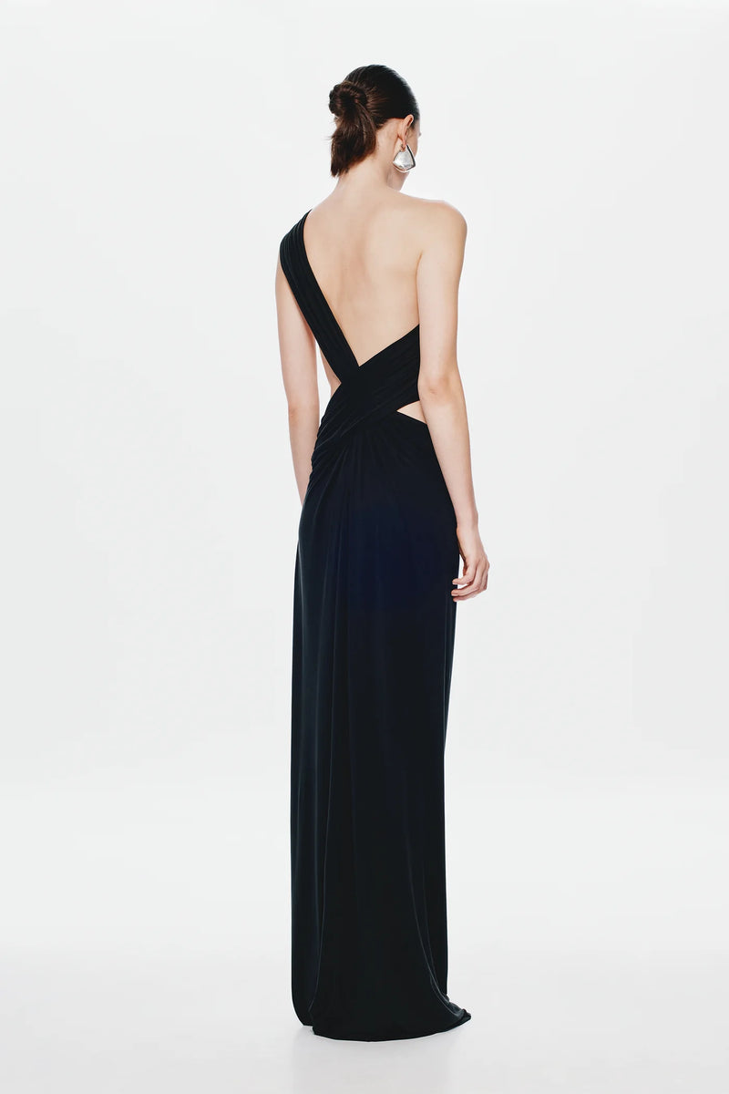 One-Shoulder Cross-Cutout Waist Grecian Dress