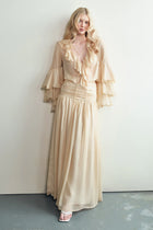 Chiffon Ruffle Collar Long Sleeve Blouse and Maxi Skirt Set