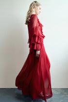 Chiffon Ruffle Collar Long Sleeve Blouse and Maxi Skirt Set