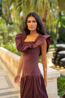 Off-Shoulder / Square-Neck Ruffle Midi Dress