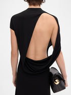 Crew-Neck Asymmetric-Sleeve Open-Back Black Knit Dress