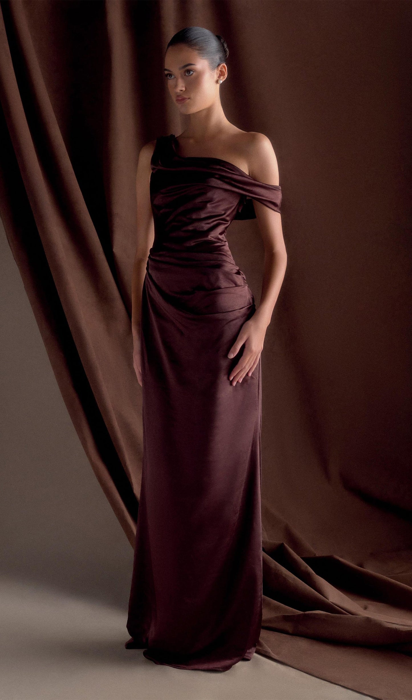 Off Shoulder Satin Maxi Dress