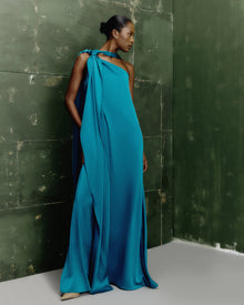 Shoulder-Knot Sash One-Shoulder Satin Evening Gown
