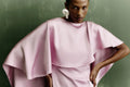 Crew-Neck Cape-Style V-Back Satin Evening Gown