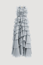 Tiered Ruffle Sleeveless V-Neck Metal-Detail Dusty Blue Resort Dress