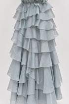 Tiered Ruffle Sleeveless V-Neck Metal-Detail Dusty Blue Resort Dress