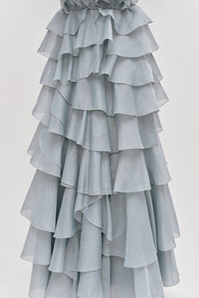 Tiered Ruffle Sleeveless V-Neck Metal-Detail Dusty Blue Resort Dress