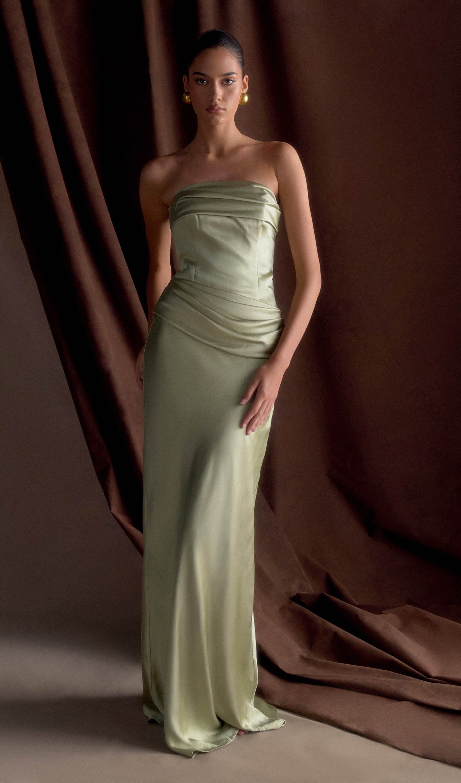 Strapless Satin Maxi Dress