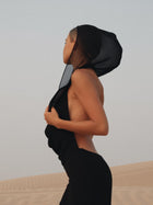Backless Hooded Chiffon Maxi Dress