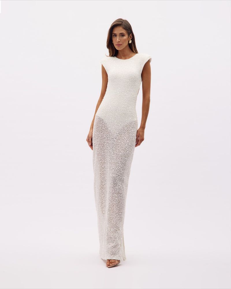 Crew-Neck Flutter-Sleeve Open-Back Knit Dress