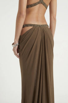 Crew-Neck Sleeveless Cutout Ruched Backless Dress