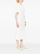 Crew-Neck Asymmetric-Sleeve Open-Back White Knit Dress