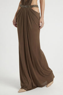 Crew-Neck Sleeveless Cutout Ruched Backless Dress