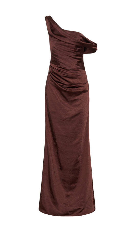 Off Shoulder Satin Maxi Dress