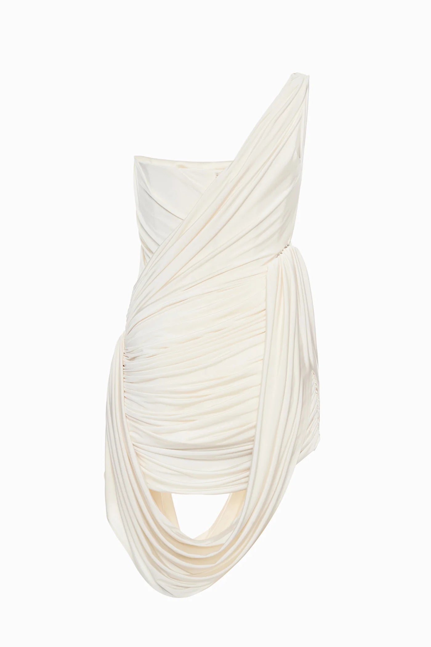 One-Shoulder Bandeau-Style Ruched Mini White Evening Dress
