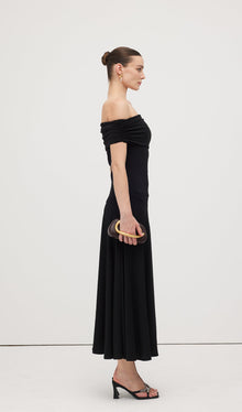 Off Shoulder Draped Midi Dress
