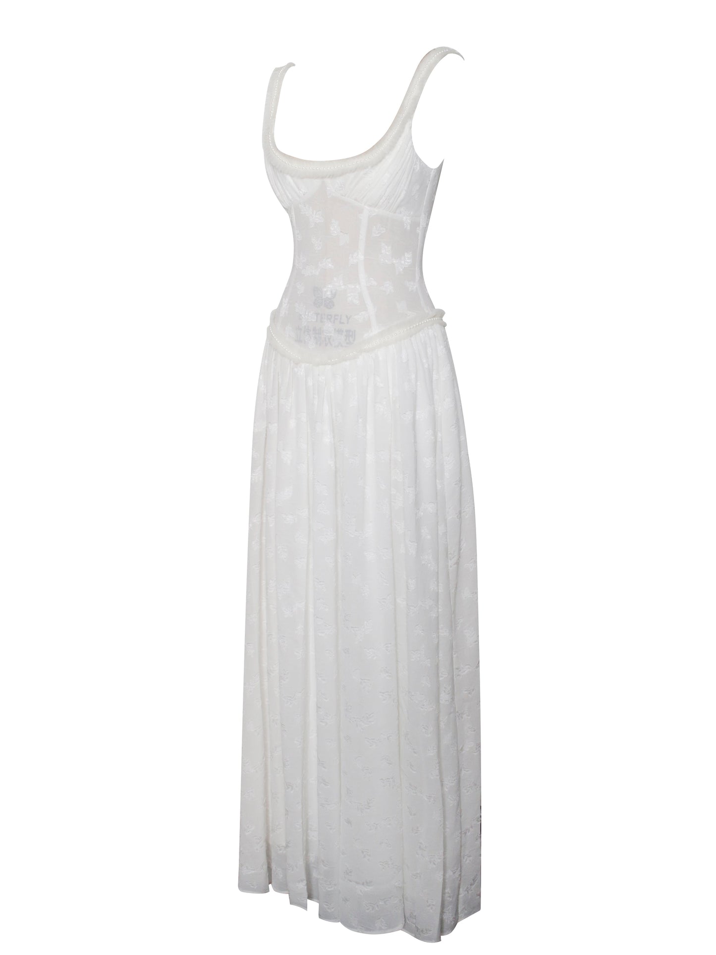 Ulissa Square Neck Jacquard Textured High Slit Maxi Dress