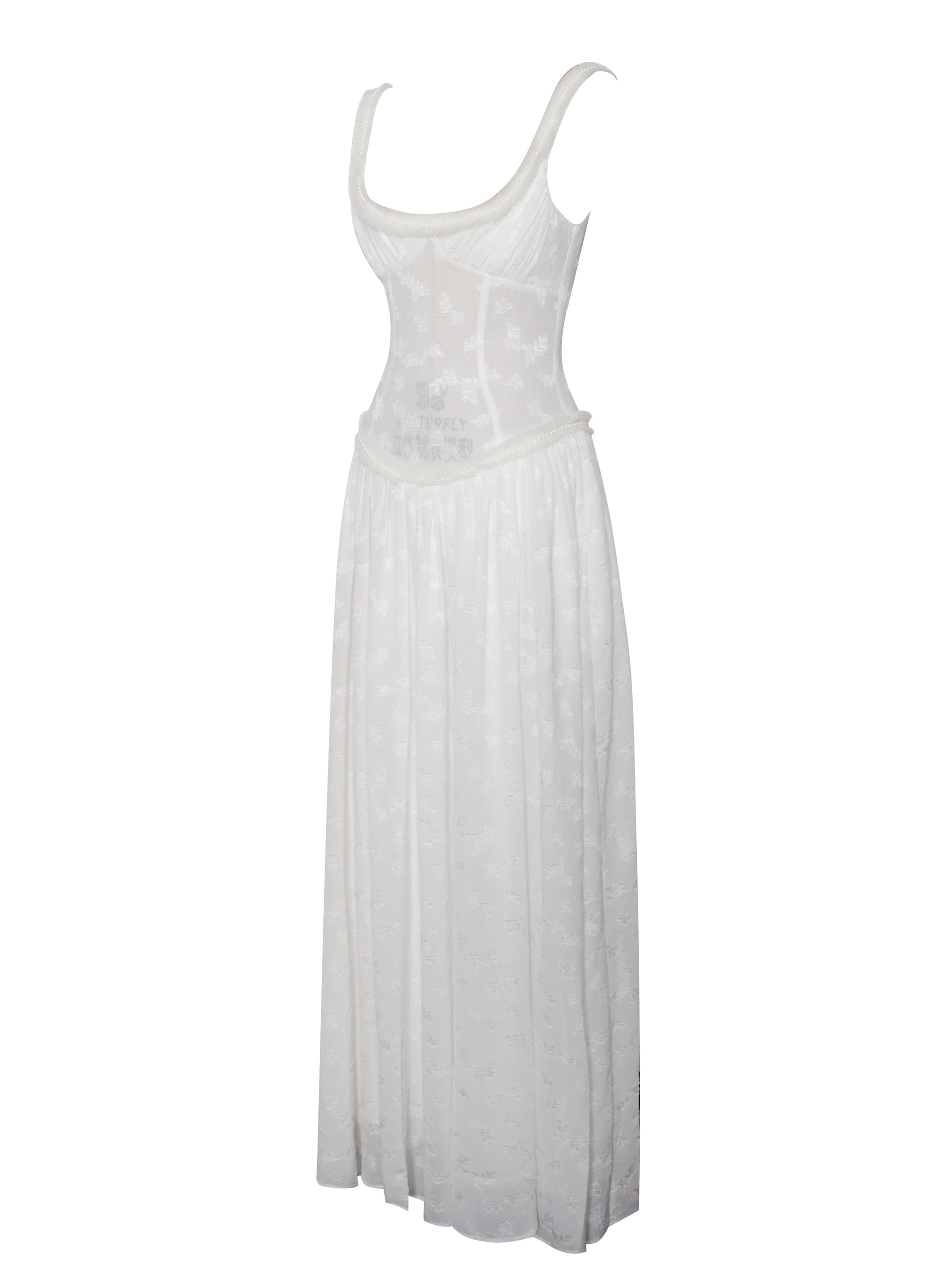 Ulissa Square Neck Jacquard Textured High Slit Maxi Dress