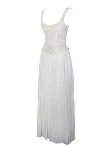 Ulissa Square Neck Jacquard Textured High Slit Maxi Dress