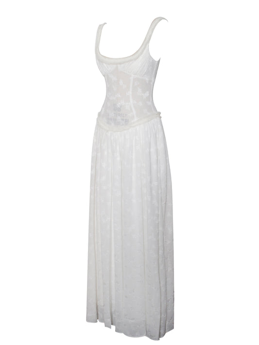 Ulissa Square Neck Jacquard Textured High Slit Maxi Dress