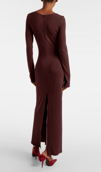 Flower Applied Jersey Maxi Dress Rose Brown