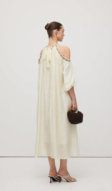 Embroidered Off Shoulder Midi Dress