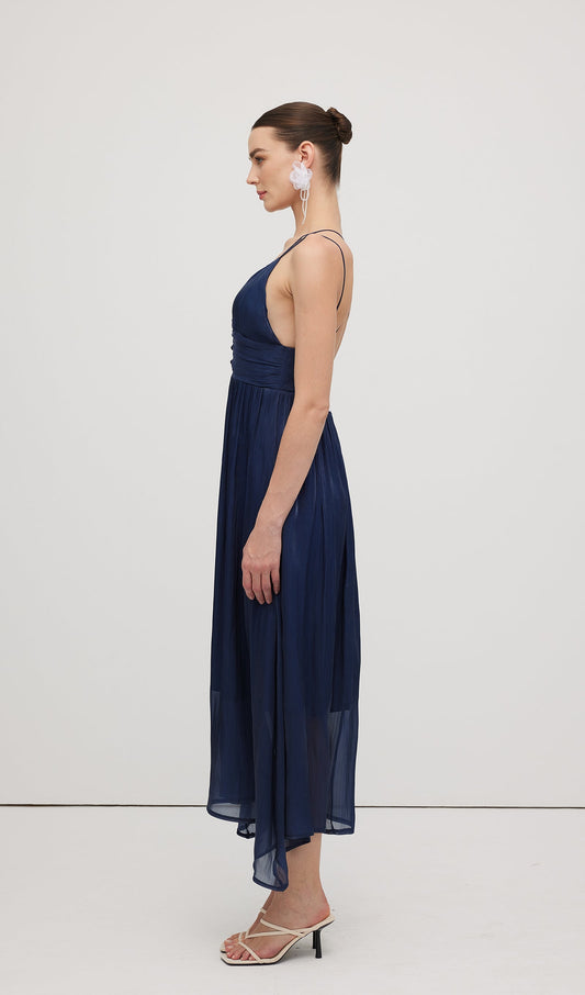 Deep V Neckline Open Back Midi Dress