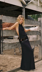 Draped Cowl Neck Open Back Maxi Dress