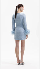 Sequin Boucle Feather Mini Dress