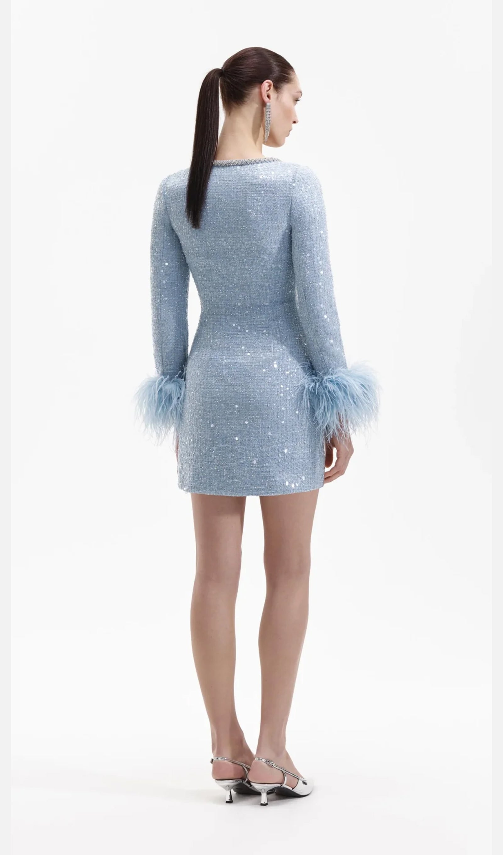 Sequin Boucle Feather Mini Dress