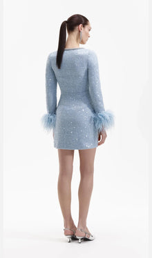 Sequin Boucle Feather Mini Dress
