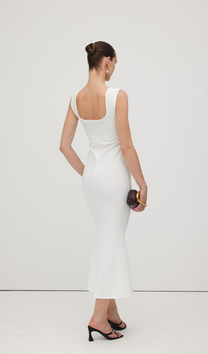 Square Neck Crepe Midi Dress