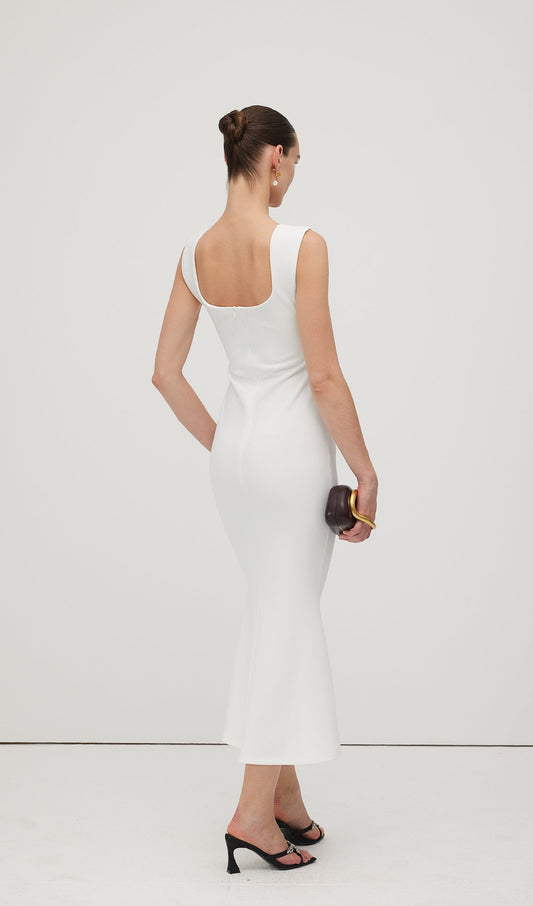 Square Neck Crepe Midi Dress