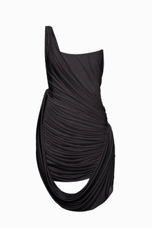 One-Shoulder Bandeau-Style Ruched Mini Evening Dress