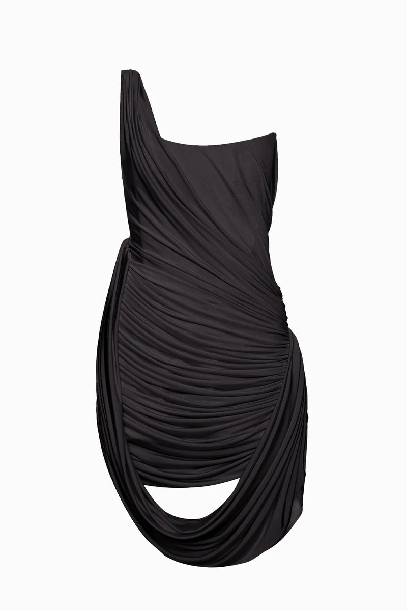 One-Shoulder Bandeau-Style Ruched Mini Evening Dress