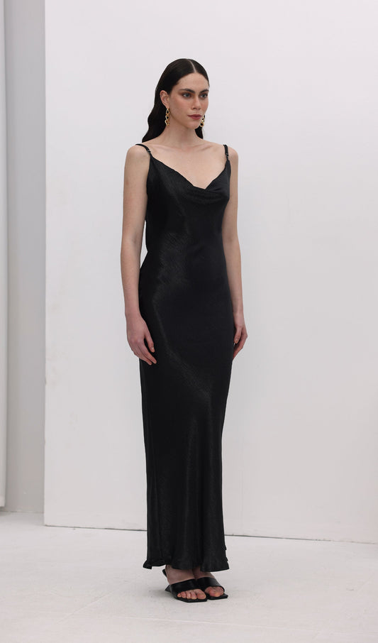 Satin Cowl Neck Backless Slip Dress