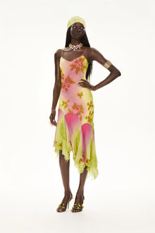 Hand-Beaded Ombre-Dyed Chiffon Spaghetti Strap Dress