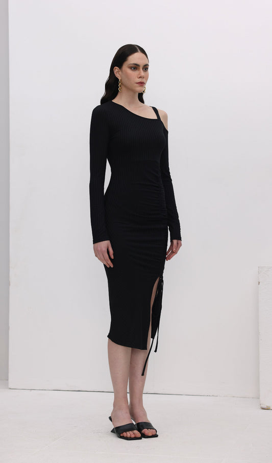 Solid Pleats Split Midi Dress