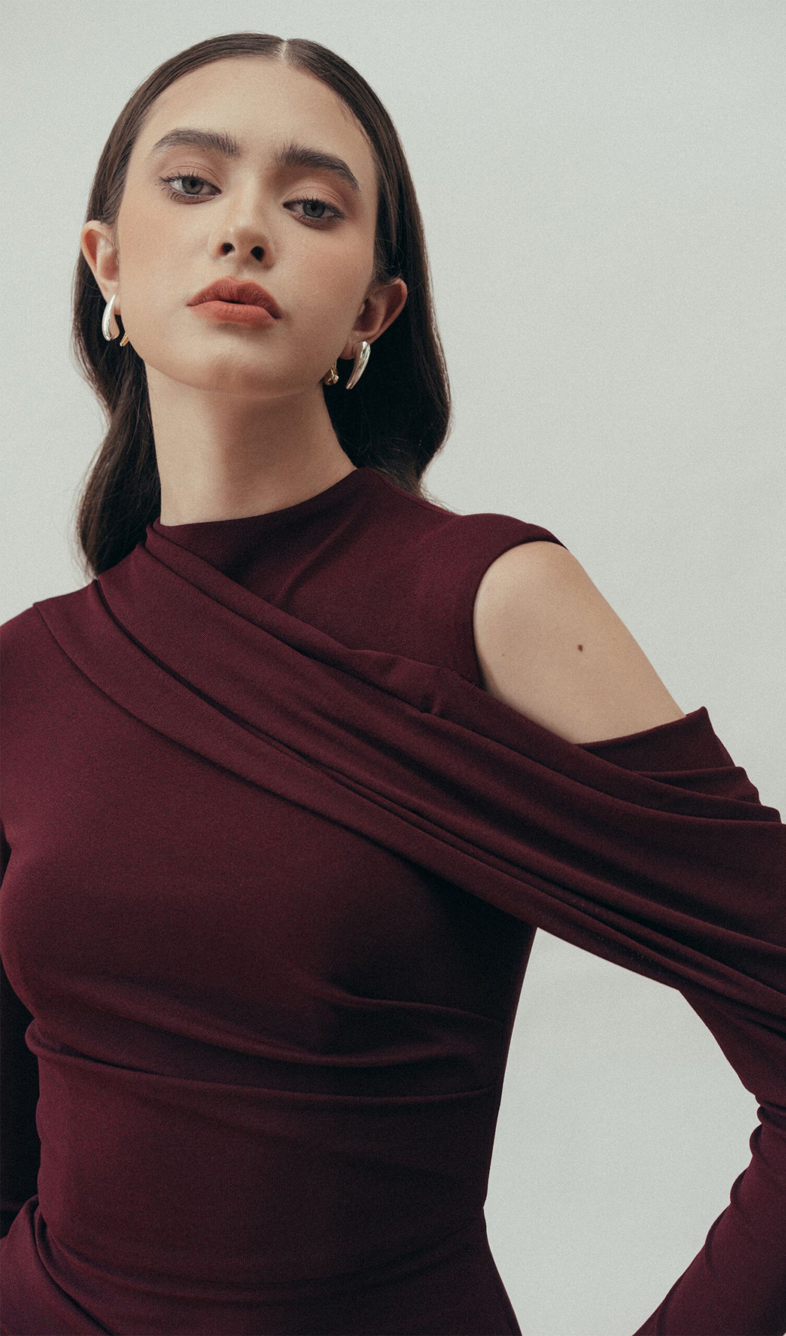 Solid Fitted Draped Maxi Dress