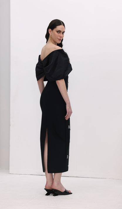 Off Shoulder Diamond Midi Dress