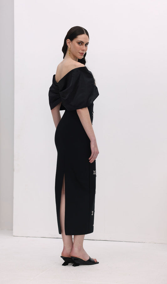 Off Shoulder Diamond Midi Dress
