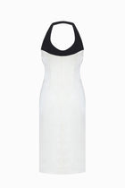 Halter Black-and-White Paneled Satin Midi Dress