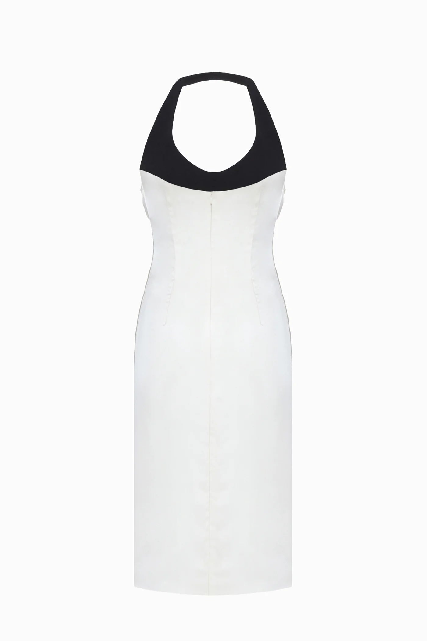 Halter Black-and-White Paneled Satin Midi Dress
