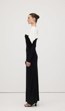 Asymmetrical Draped Shoulder Pleat Maxi Dress