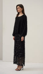 Black Feather Midi Skirt