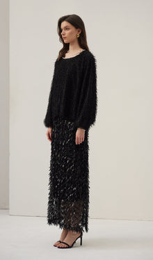 Black Feather Midi Skirt