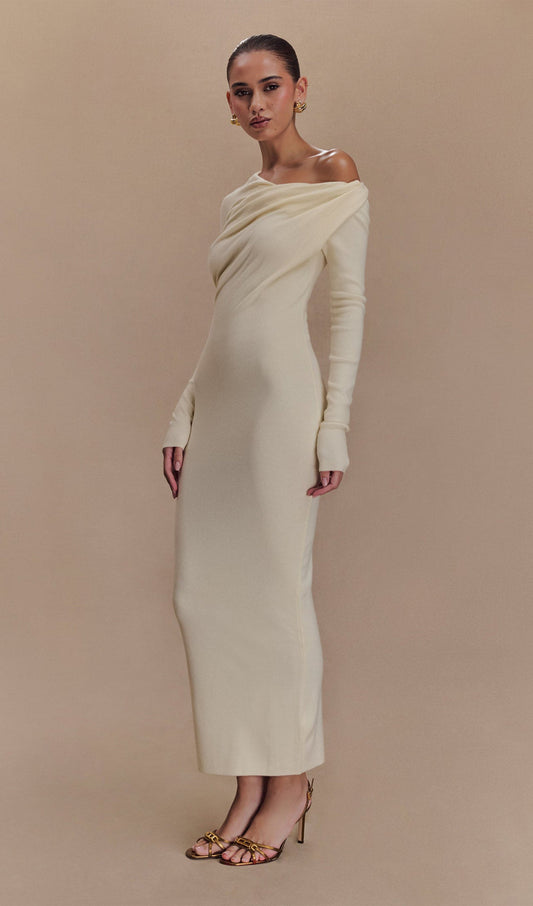 Draped Twist Knit Midi Dress