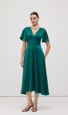 V Neck Evening Midi Dress