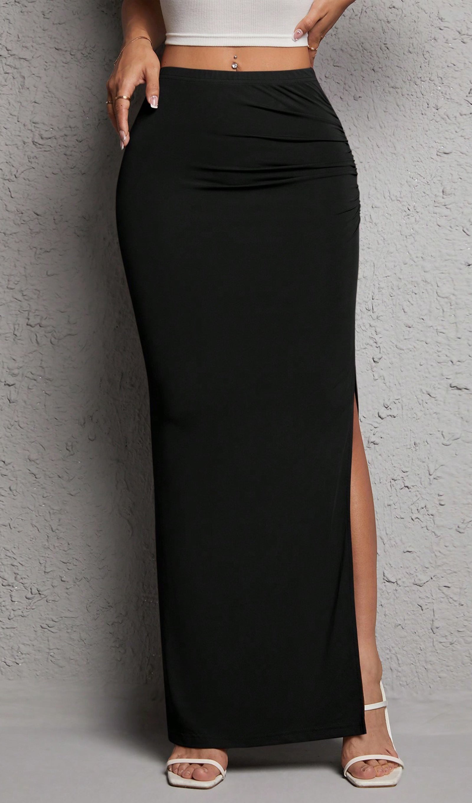 Solid Split Maxi Skirt